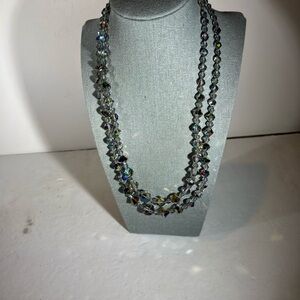 Beaded Crystal 2 Strand Smokey Gray AB Coated Faceted Glass